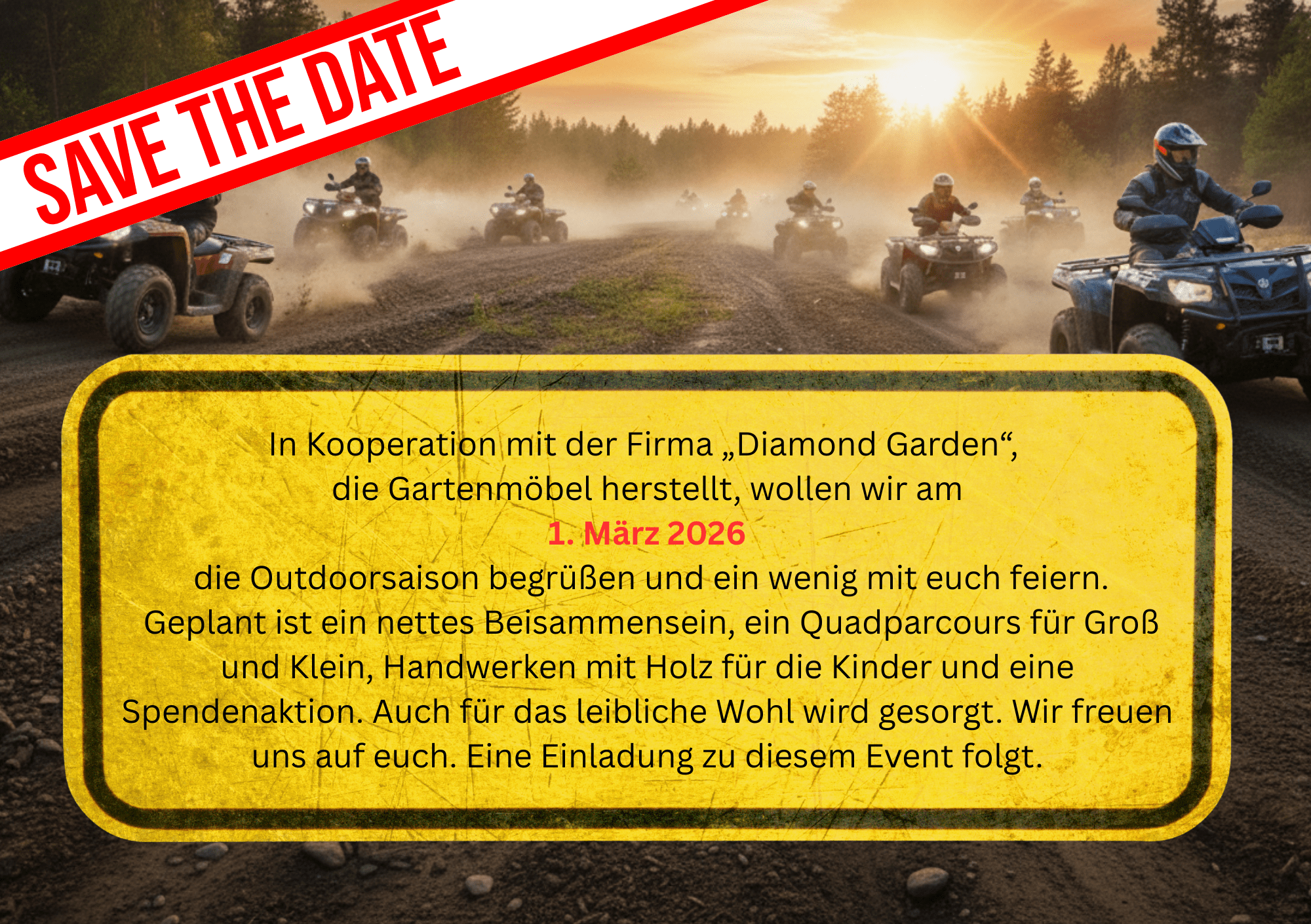 Quad Tour auf staubiger Strecke im Sonnenuntergang bei Prote Adventure in Delmenhorst