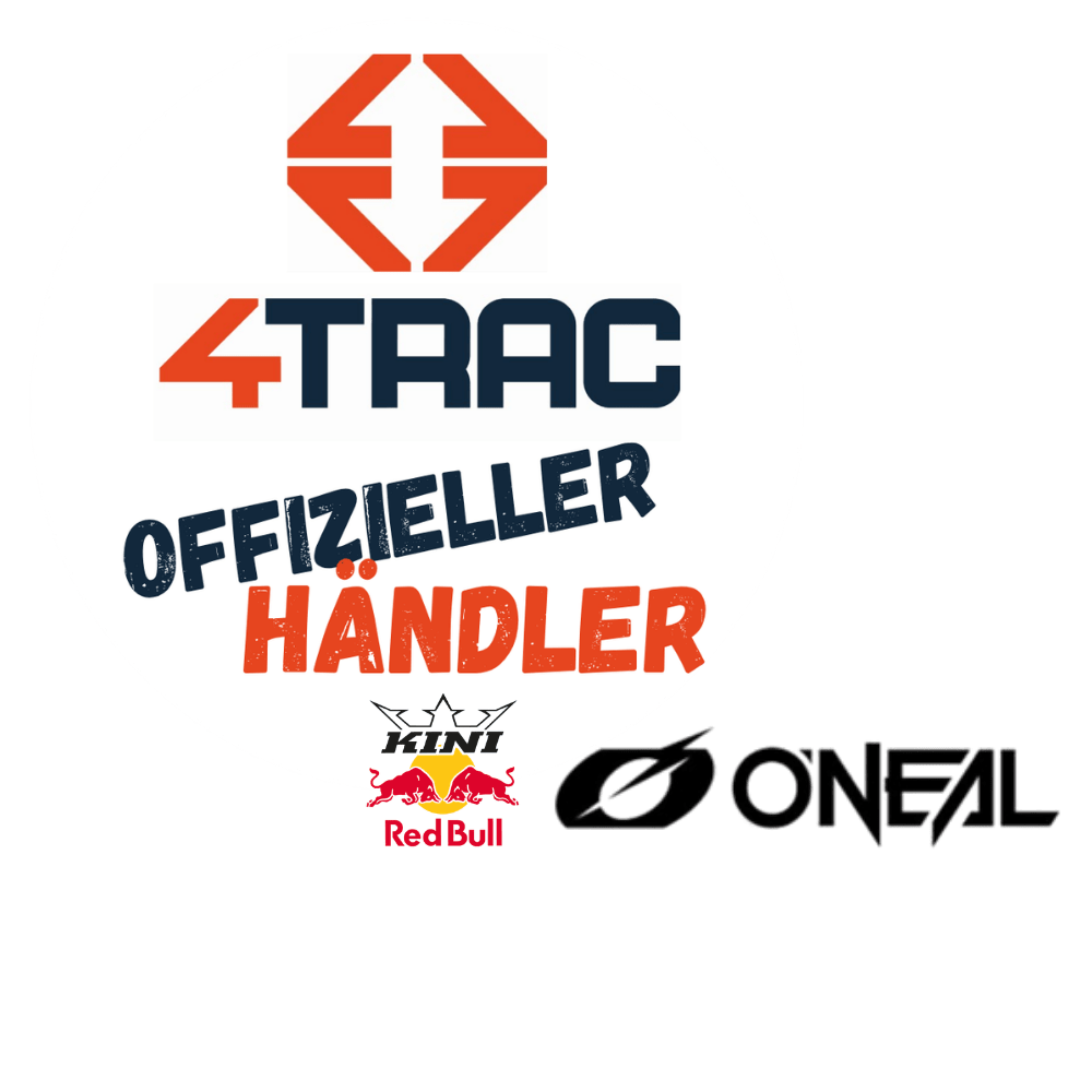 Circular badge stating 4TRAC OFFIZIELLER HÄNDLER with Red Bull and KINI logos on a white background dealerauthorized retailer